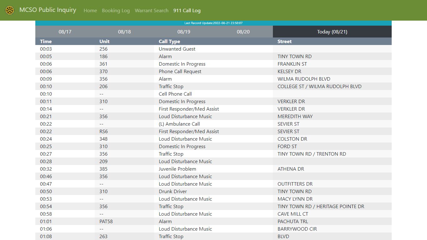 MCSO Public Inquiry: Booking Log - api.mcgtn.org